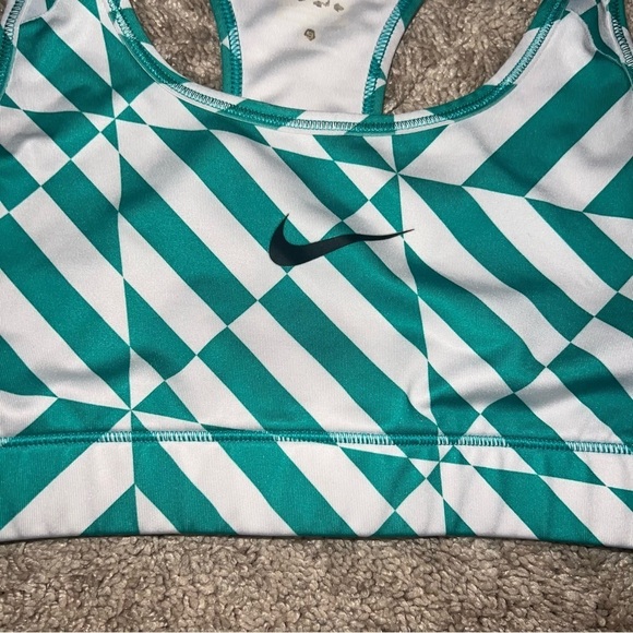 Nike Dri Fit Women’s Green and White Geometric Print Racerback Sports Bra Small - Picture 5 of 7